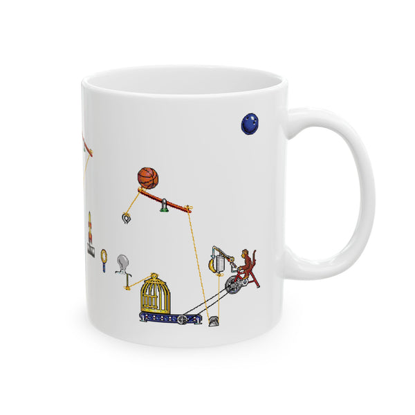 Monkey Business Mug — The Incredible Machine 90's video game: Quirky Rube Goldberg Machine Illustration