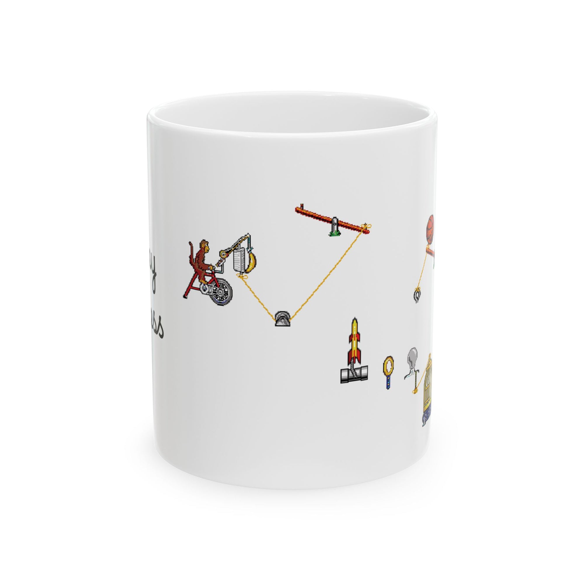 Monkey Business Mug — The Incredible Machine 90's video game: Quirky Rube Goldberg Machine Illustration