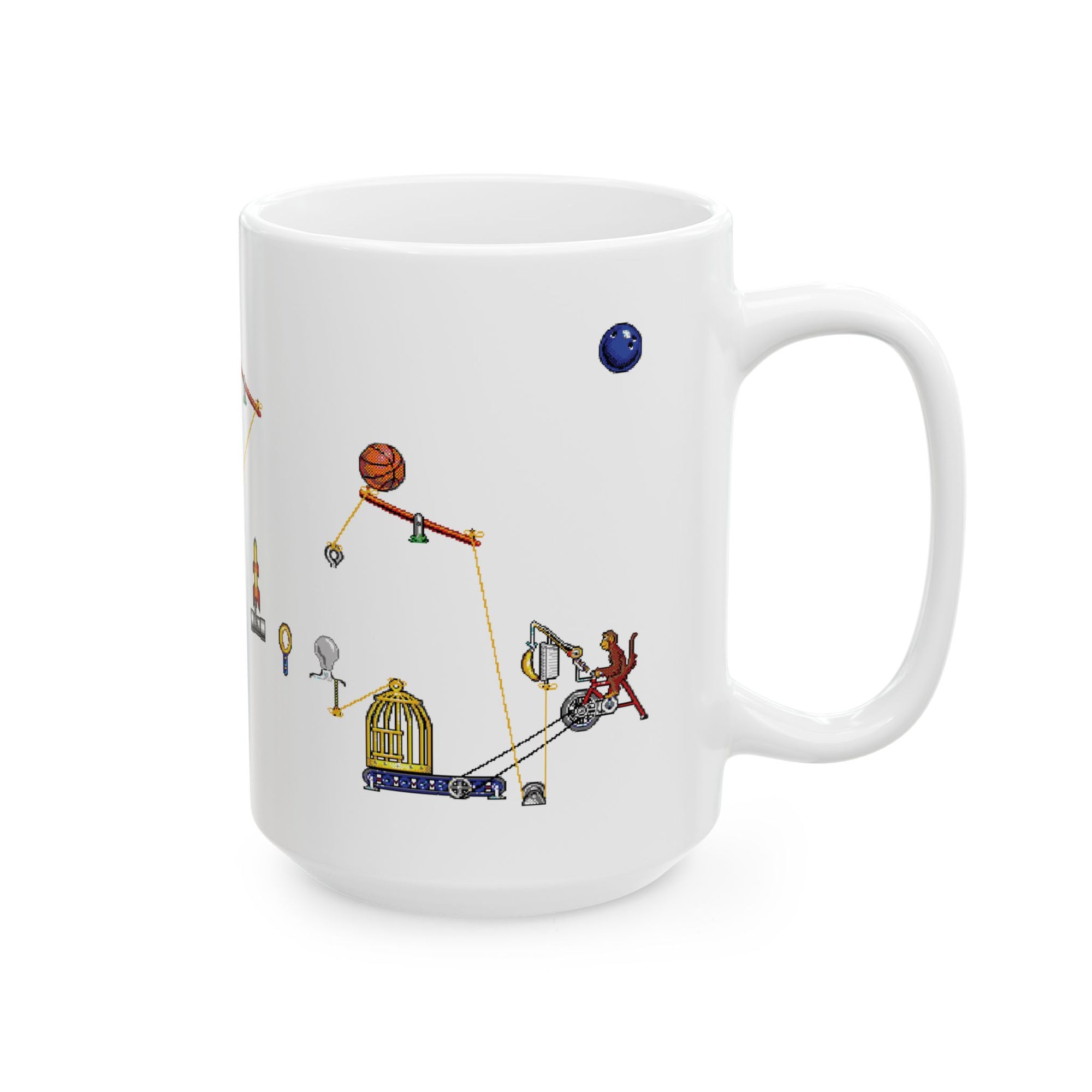 Monkey Business Mug — The Incredible Machine 90's video game: Quirky Rube Goldberg Machine Illustration
