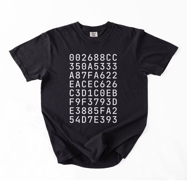Custom SHA-256 Hashed Message T-Shirt · B/W