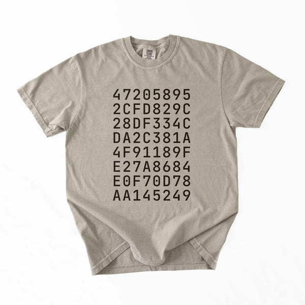 Custom SHA-256 Hashed Message T-Shirt · B/W